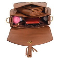 ASHIBO Saddle Bag For Women Girls Croco Embossed Printed Leather & Nappa Genuine Leather With Flap Closure Crossbody Bag Coco Brown