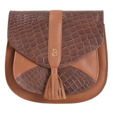 ASHIBO Saddle Bag For Women Girls Croco Embossed Printed Leather & Nappa Genuine Leather With Flap Closure Crossbody Bag Coco Brown