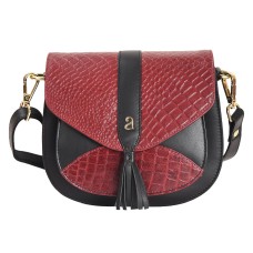 ASHIBO Saddle Bag For Women Girls Croco Embossed Printed Leather & Nappa Genuine Leather With Flap Closure Crossbody Bag Coco Burgundy