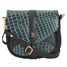 ASHIBO Saddle Bag For Women Girls Croco Embossed Printed Leather & Nappa Genuine Leather With Flap Closure Crossbody Bag Coco Green