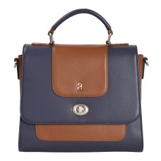 ASHIBO Fashion/Party Handbags For Women Girls Nappa Flat Genuine Leather Crossbody Handbags With Secured Closure Navy & Tan