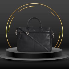 ASHIBO Sleek, Light Weight 13''/15'' Laptop Bag, Minimalistic Executive Bag For Men Women DDDM Genuine Leather Briefcase Black