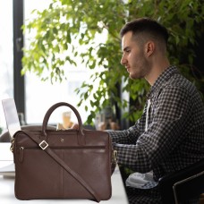 ASHIBO Sleek, Light Weight 13''/15'' Laptop Bag, Minimalistic Executive Bag For Men Women DDDM Genuine Leather Briefcase Brown