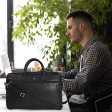 ASHIBO Sleek, Light Weight 13''/15'' Laptop Bag, Minimalistic Executive Bag For Men Women DDDM Genuine Leather Briefcase Black