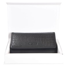 ASHIBO Continental Clutch Wallet For Women Croco Embossed Printed Leather & Nappa Genuine Leather With ID Windows RFID Blocking Technology with Zippered Pocket Multi Card Case Slots Coco Black