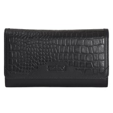 ASHIBO Continental Clutch Wallet For Women Croco Embossed Printed Leather & Nappa Genuine Leather With ID Windows RFID Blocking Technology with Zippered Pocket Multi Card Case Slots Coco Black