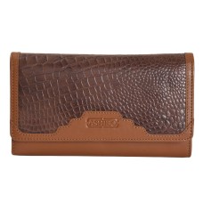 ASHIBO Continental Clutch Wallet For Women Croco Embossed Printed Leather & Nappa Genuine Leather With ID Windows RFID Blocking Technology with Zippered Pocket Multi Card Case Slots Coco Brown