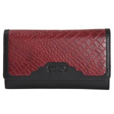 ASHIBO Continental Clutch Wallet For Women Croco Embossed Printed Leather & Nappa Genuine Leather With ID Windows RFID Blocking Technology with Zippered Pocket Multi Card Case Slots Coco Coco Burgundy