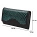 ASHIBO Continental Clutch Wallet For Women Croco Embossed Printed Leather & Nappa Genuine Leather With ID Windows RFID Blocking Technology with Zippered Pocket Multi Card Case Slots Coco Coco Green