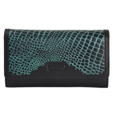 ASHIBO Continental Clutch Wallet For Women Croco Embossed Printed Leather & Nappa Genuine Leather With ID Windows RFID Blocking Technology with Zippered Pocket Multi Card Case Slots Coco Coco Green