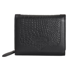 ASHIBO Trifold Wallet for Womens Croco Embossed Printed Leather & Nappa Genuine Leather with ID Windows Bill Compartments for Multipurpose Use Durable Purse Card Slots Slip pockets Coco Black