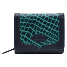ASHIBO Trifold Wallet for Womens Croco Embossed Printed Leather & Nappa Genuine Leather with ID Windows Bill Compartments for Multipurpose Use Durable Purse Card Slots Slip pockets Coco Green