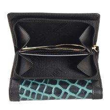 ASHIBO Trifold Wallet for Womens Croco Embossed Printed Leather & Nappa Genuine Leather with ID Windows Bill Compartments for Multipurpose Use Durable Purse Card Slots Slip pockets Coco Green