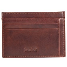 ASHIBO Card Holder For Men Women Credit Card & Business Multi Card Case Waxed Vegetable Tanned Finished Genuine Leather Coin Purse Brown