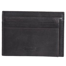 ASHIBO Card Holder For Men Women Credit Card & Business Multi Card Case Waxed Vegetable Tanned Finished Genuine Leather Coin Purse Blue