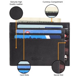 ASHIBO Card Holder For Men Women Credit Card & Business Multi Card Case Waxed Vegetable Tanned Finished Genuine Leather Coin Purse Blue