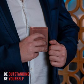 ASHIBO Card Holder For Men Women Credit Card & Business Multi Card Case Waxed Vegetable Tanned Finished Genuine Leather Coin Purse Brown