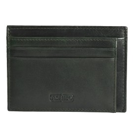 ASHIBO Card Holder For Men Women Credit Card & Business Multi Card Case Waxed Vegetable Tanned Finished Genuine Leather Coin Purse Green