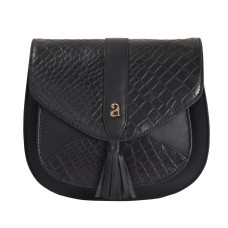 ASHIBO Saddle Bag For Women Girls Croco Embossed Printed Leather & Nappa Genuine Leather With Flap Closure Crossbody Bag Coco  Black
