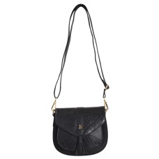 ASHIBO Saddle Bag For Women Girls Croco Embossed Printed Leather & Nappa Genuine Leather With Flap Closure Crossbody Bag Coco  Black