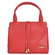 ASHIBO Fashion/Party Satchel Bag For Womens Nappa Flat Genuine Leather Strip Closure With Zipperd Pocket & Makeup Mirror Red