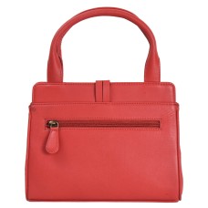 ASHIBO Fashion/Party Satchel Bag For Womens Nappa Flat Genuine Leather Strip Closure With Zipperd Pocket & Makeup Mirror Red