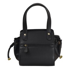 ASHIBO Fashion Drawstring Handbag For Womens Nappa Flat Genuine Leather With Zipperd Pocket Closure & Makeup Mirror Black