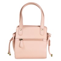 ASHIBO Fashion Drawstring Handbag For Womens Nappa Flat Genuine Leather With Zipperd Pocket Closure & Makeup Mirror Pink