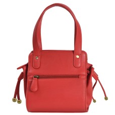 ASHIBO Fashion Drawstring Handbag For Womens Nappa Flat Genuine Leather With Zipperd Pocket Closure & Makeup Mirror Red