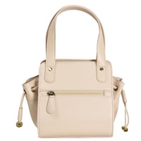 ASHIBO Fashion Drawstring Handbag For Womens Nappa Flat Genuine Leather With Zipperd Pocket Closure & Makeup Mirror Snow White