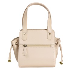 ASHIBO Fashion Drawstring Handbag For Womens Nappa Flat Genuine Leather With Zipperd Pocket Closure & Makeup Mirror Snow White