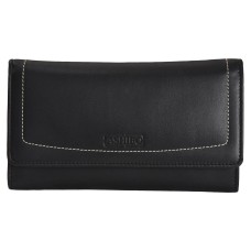 ASHIBO Continental Clutch Wallet For Women Nappa Flat Genuine Leather With RFID Blocking Technology Multi CardCase with Zippered Pocket Black