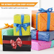 ASHIBO Continental Clutch Wallet For Women Nappa Flat Genuine Leather With RFID Blocking Technology Multi CardCase with Zippered Pocket Black