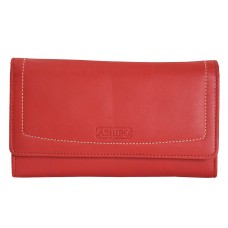 ASHIBO Continental Clutch Wallet For Women Nappa Flat Genuine Leather With RFID Blocking Technology Multi CardCase with Zippered Pocket Red
