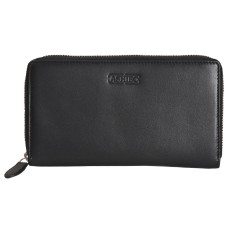 ASHIBO Zip Around Wallet for Womens Nappa Flat Genuine Leather Multi Pockets,Card Slots,Window & Bill Compartment Ideal for Daily Use, Office, Party, Clutch Black