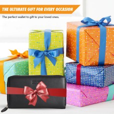 ASHIBO Zip Around Wallet for Womens Nappa Flat Genuine Leather Multi Pockets,Card Slots,Window & Bill Compartment Ideal for Daily Use, Office, Party, Clutch Black