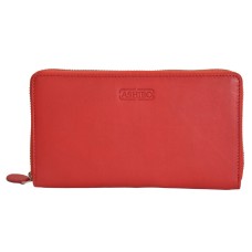 ASHIBO Zip Around Wallet for Womens Nappa Flat Genuine Leather Multi Pockets,Card Slots,Window & Bill Compartment Ideal for Daily Use, Office, Party, Clutch Red