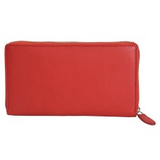 ASHIBO Zip Around Wallet for Womens Nappa Flat Genuine Leather Multi Pockets,Card Slots,Window & Bill Compartment Ideal for Daily Use, Office, Party, Clutch Red