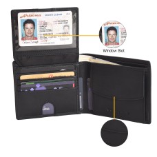 ASHIBO Trifold Wallets With ID Windows For Mens Nappa Flat Genuine Leather RFID Blocking Smart Business ID Card & Credit Card Slots Holder  Black