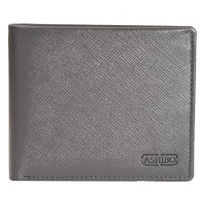 ASHIBO Minimalist Saffiano Bi Fold Wallet For Mens Genuine Leather RFID Blocking Multi Smart Business ID Card & Credit Card Slots Holder Gray